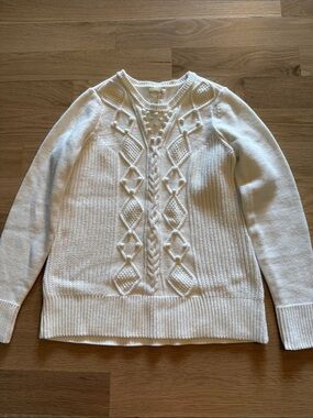 Maison Jules Cream Cable Knit Crewneck Sweater